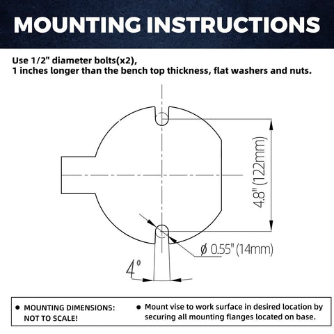 Slide Right Into Any 2 Inch Receiver This Heavy Duty 6 Inch Hitch Vise gripper design showing mounting instructions and dimensions.