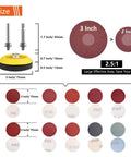 3 Inch Sanding Discs Kit All In One With 100 Pcs Discs, shank sizes and grit illustration, for drills, grinders, rotary tools.