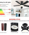 46 Inch Black Ceiling Fan With Lights And Remote, Low Noise Flush Mount Modern Low Profile Ceiling Fan With Dimmable Light And Reversible Blades for Bedroom Indoor Outdoor Use