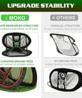 Pop Up Golf Chipping Net With Three Front Target Zones And Double Sided Training For Indoor And Outdoor Practice Sturdy Frame And Portable Build For Accuracy Training Pro Grade Golf Practice Net With Ball Catch Pockets, comparing structure and stability features with competitors.