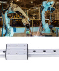 300mm Linear Motion Rail With External Biaxial Guide Block For Robotics And Precision Equipment, Pro Grade Metal Linear Guide System With Eight Mounting Holes, Smooth Low Friction Sliding For Accurate Motion on robotic welding arm