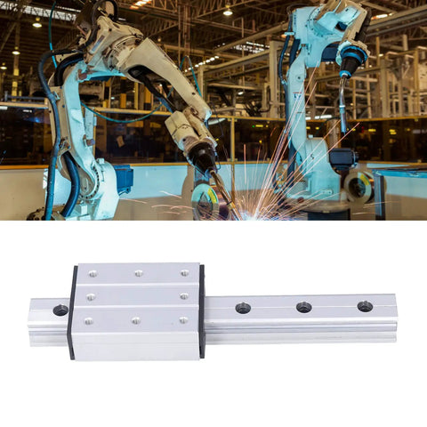 300mm Linear Motion Rail With External Biaxial Guide Block For Robotics And Precision Equipment, Pro Grade Metal Linear Guide System With Eight Mounting Holes, Smooth Low Friction Sliding For Accurate Motion on robotic welding arm