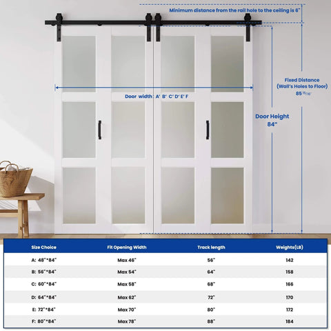 White Frosted Glass Bifold Barn Door 48x84 Inches With Hardware Kit Included Pre Drilled Holes For Easy DIY Assembly