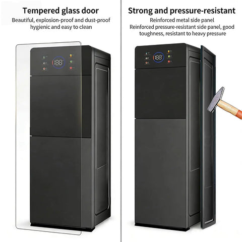 Hot Water Dispenser That Heats In 3 Seconds With 3 Temperature Settings For Kitchen And Home Office Compact Countertop Water Dispenser glass and metal detail
