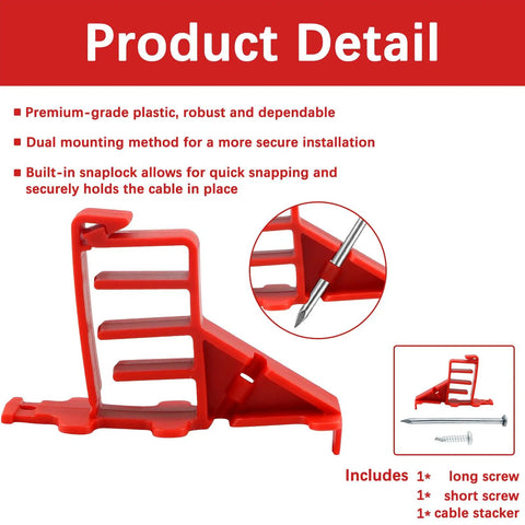 10 Pack Multi Cable Staples With Steel Nails, Non Metallic Push In Install fix holds cables securely in place, red recycled plastic.
