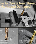 6-Piece Titanium Coated HSS 6542 Spiral Point Thread Tap Set For 1/4-20 UNC Threads used on a metal vise