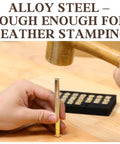 Close-up of Leather Stamping Kit With 26 Capital Letter Stamps And 1 Stamping Handle For Leather Craft Industrial Grade Alloy Steel Tools Set 6mm Stamps Pro Grade For Personalizing Wallets Belts And More