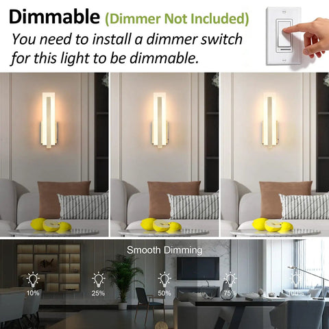 Tipace Hardwired Antique Bronze Modern LED Wall Sconce Indoor Wall Light displaying dimmable settings from 10% to 100%.