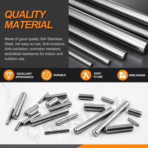 110 Piece Dowel Pin Set In 304 Stainless Steel, 22 Sizes From M2 To M5, Cylindrical Shelf Pins And Rod Fasteners For Mechanical Projects, Manufacturing, And DIY Use; assorted pins