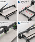 Heavy Duty Manual Tile Cutter With Bright Green Laser Guide And Beefed Up Steel Rails For Straight Cuts Up To 1800 Mm showing tile setup and adjustment steps.