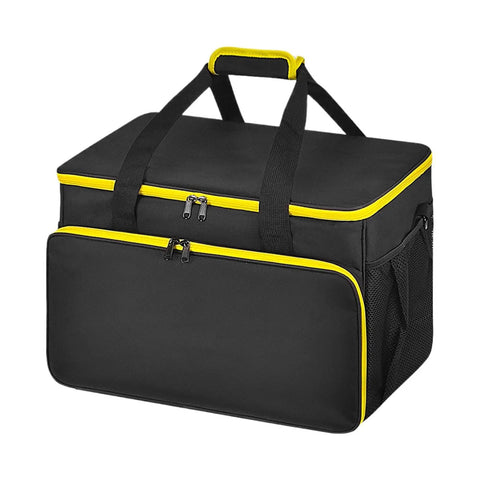 Slick Steam Cleaner Carry Case Featuring Dang Generous Internal Pockets And Hassle Free Straps For Keeping Your Floor Steamer Nozzles And Hoses Super Tidy Anywhere, black with yellow zippers.