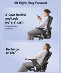Person sitting in M57 Ergonomic Mesh Office Chair With High Back 3D Armrests Lumbar Support Adjustable Headrest And Tilt position
