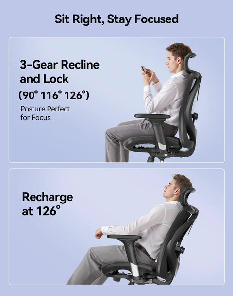 Person sitting in M57 Ergonomic Mesh Office Chair With High Back 3D Armrests Lumbar Support Adjustable Headrest And Tilt position