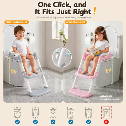 Toddler Potty Training Seat With Step Stool And Adjustable Height Toilet Trainer For Kids Features Slip Resistant Footrest That Grows With Your Kiddo And Turns Daily Bathroom Routine Into Smooth Sailing With Zero Sweat