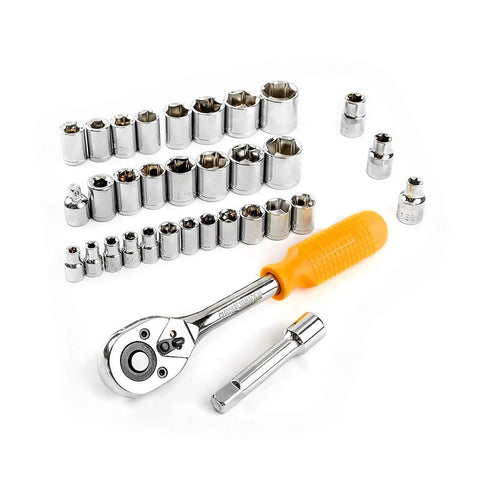 128 Piece General Household Tool Set With Auto Repair Tools In A Plastic Toolbox Storage Case Chrome Finish Hand Tools