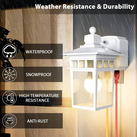 Durable Dusk To Dawn Outdoor Porch Light With GFCI Outlet And Two Receptacles, weatherproof aluminum, waterproof and anti-rust features