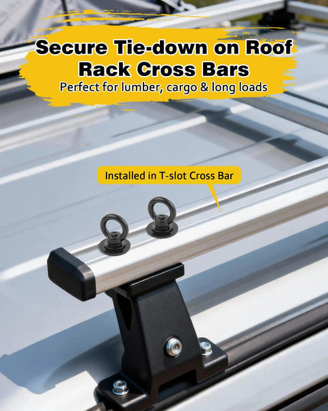 T Track Mount Tie Down Anchor For Roof Rack And Truck Bed with M8 stainless steel eye bolts installed on cross bars