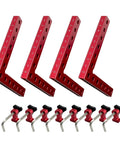 Right Angle Clamps Set 90 Degree Positioning Squares, 5.5 Inch Aluminum Alloy Woodworking Corner Tool for Picture Frames, Boxes, Cabinets, Drawers, Carpenter Clamping System, Includes Four Red Pieces.