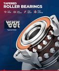 Close-up of tapered roller bearing with low noise and high speed features for smooth rotation.