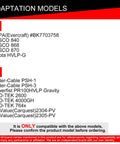 Spray gun adapter compatibility chart listing models from NAPA, NESCO, Nikota, Porter-Cable, Powerfist, PRO-TEK, ProValue.