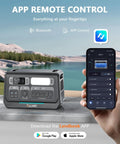 2400W LiFePO4 Portable Power Station With 2048Wh Solar Generator Beefy 3600W Surge shown with smartphone app control