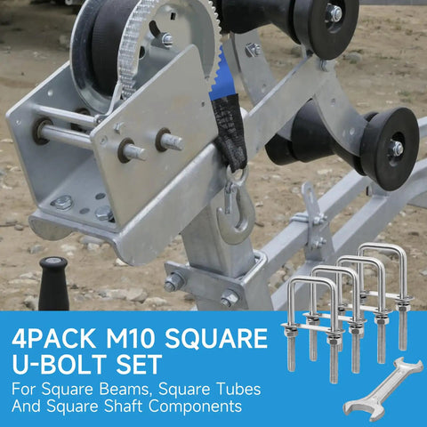 Square U Bolts Set 2 Inch Wide M10 Stainless Steel 304 Includes Wrench Four Pack For Trailer Auto Machinery And Marine Use Easy Install No Fuss Heavy Duty Clamp Fits Wide Range Of Frames Brackets And Hitch Assemblies