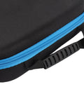 Close-up of Tough EVA Tool Case For Cordless Drill, Driver, Grinder And Scissors, black with blue zipper and handle