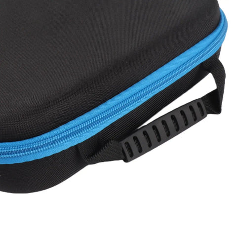 Close-up of Tough EVA Tool Case For Cordless Drill, Driver, Grinder And Scissors, black with blue zipper and handle
