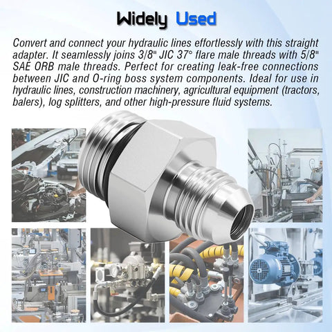 Hydraulic Hose Connector Adapter 3/8 Inch JIC 37 Degree Male To 5/8 Inch SAE ORB Male Heavy-Duty Straight Fitting For Leak-Free JIC To ORB Connections In Hydraulic Lines, steel adapter for hydraulic equipment