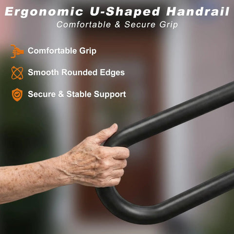 Compact U Shaped Pipe Grab Handle Wall Mount For 1 To 2 Steps Non Slip Stair Railing with ergonomic grip and smooth edges.