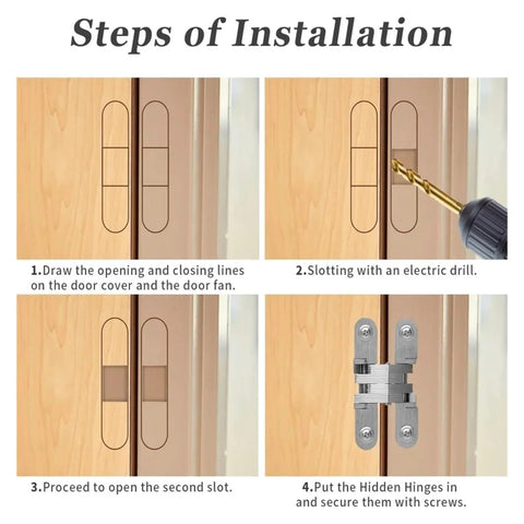 Installation steps for Invisible Hinge For 180 Degree Folding Doors Concealed Cross Hinges For 18mm To 25mm Doors