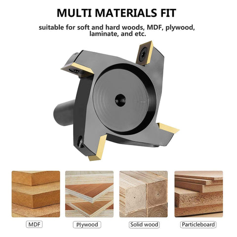 CNC Spoilboard Surfacing Router Bit with Half Inch Shank and Two and a Half Inch Cutting Diameter Four Wings Coated Carbide Inserts for Slab Flattening
