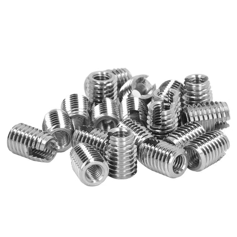 20 Pcs Stainless Steel Slotted Self Tapping Threaded Inserts M6x1.0 M10x1.5 L14mm Repair Kit For Damaged Threads Quick Fix And Reliable Thread Repair Tool, pile view