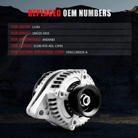 130 Amp 12V Alternator For Honda Accord 3.5L 2008 2009 2010 2011 2012 And Honda Accord Crosstour 2010 Replacement Part Beefed Up High Output For Reliable Charging with OEM Replacement Numbers