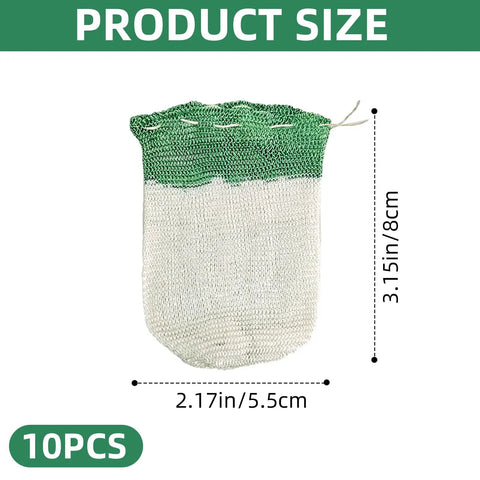 10 Pack U Shaped Lantern Mantles for Propane Lamps, showing one mantle with green top and size dimensions, 3.15 x 2.17 inches.