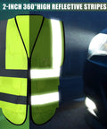 10 Pack Reflective Safety Vests with Pockets and Zipper, shown with high visibility in car headlights, fluorescent green color