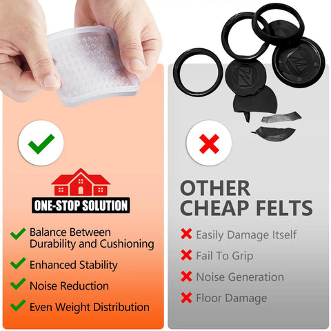 Comparison of Clear 2 Inch Furniture Coasters For Hardwood Floors with black felt pads, highlighting stability and durability.