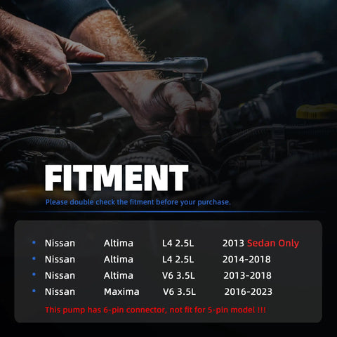 Mechanic using wrench with fitment details for Nissan Fuel Pump Replacement Assembly For Altima 2.5L I4 2013 2018