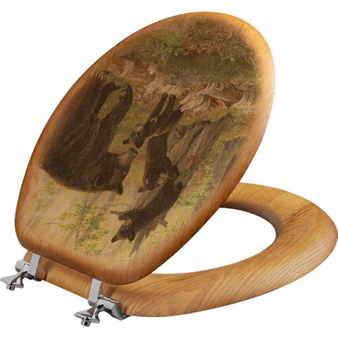 Veneer Round Toilet Seat With Playtime Bears Pattern, Fully Assembled And Built Tough, 16.5 Inch Diameter, Kid Friendly Bathroom Decor