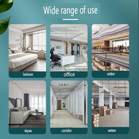 Wide range of use for various spaces including bedroom, office, outdoor, living room, corridor, and warehouse visuals.
