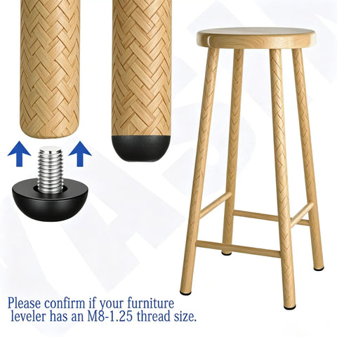Tough As Nails M8 Adjustable Leveling Feet 32 Pack Stainless Steel Furniture Legs To Squash Every Wobble Quick Screw In Replacement for bar stools adjustable legs with black rubber footer.