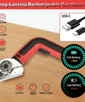 Kitluck Cordless Electric Scissors With Rechargeable Battery And Replacement Blade showing the ergonomic handle and USB-C charging cable.