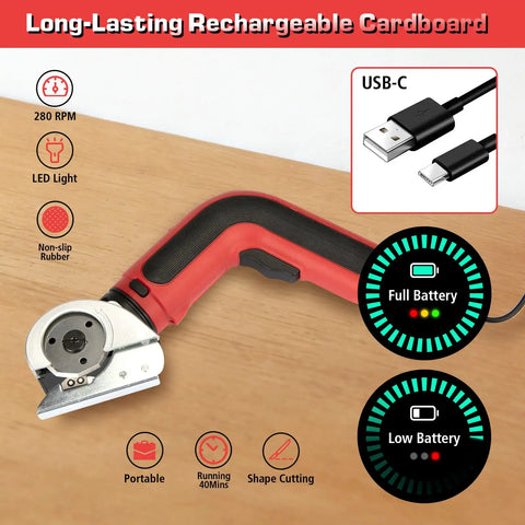 Kitluck Cordless Electric Scissors With Rechargeable Battery And Replacement Blade showing the ergonomic handle and USB-C charging cable.