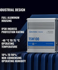 TSW100 Industrial PoE Plus Unmanaged Ethernet Switch with IP30 rating and aluminum housing