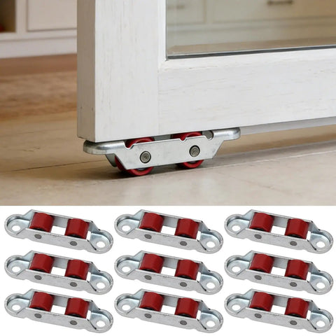 4Pcs Set Rock Solid Steel Slider Door Rollers With Silent Dual Nylon Wheels 16Mm Double Groove Design Self Adjusting Tray on cabinet.