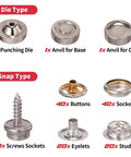 Die and snap types for Heavy Duty Snap Fastener Tool With Adjustable Plier And 3 Dies 40 Sets 15mm Buttons For Boat Covers