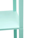 Close-up of Aqua Floor Lamp Etagere Organizer With Three Shelves And Linen Shade Built In USB Ports And Outlet Under Shade