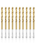 One Quarter Inch Impact Drill Bit Set Ten Pieces Titanium HSS Twist Bits With Hex Shank for Metal Steel Wood Plastic