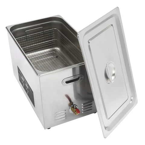Professional Grade 30 Liters Stainless Steel Ultrasonic Cleaner With Built In Heater And Digital Timer open view with basket.