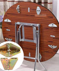 Heavy Duty Folding Table Hinge Two Pack delivering smooth 180 degree swing with galvanized finish and spring action on a round table.